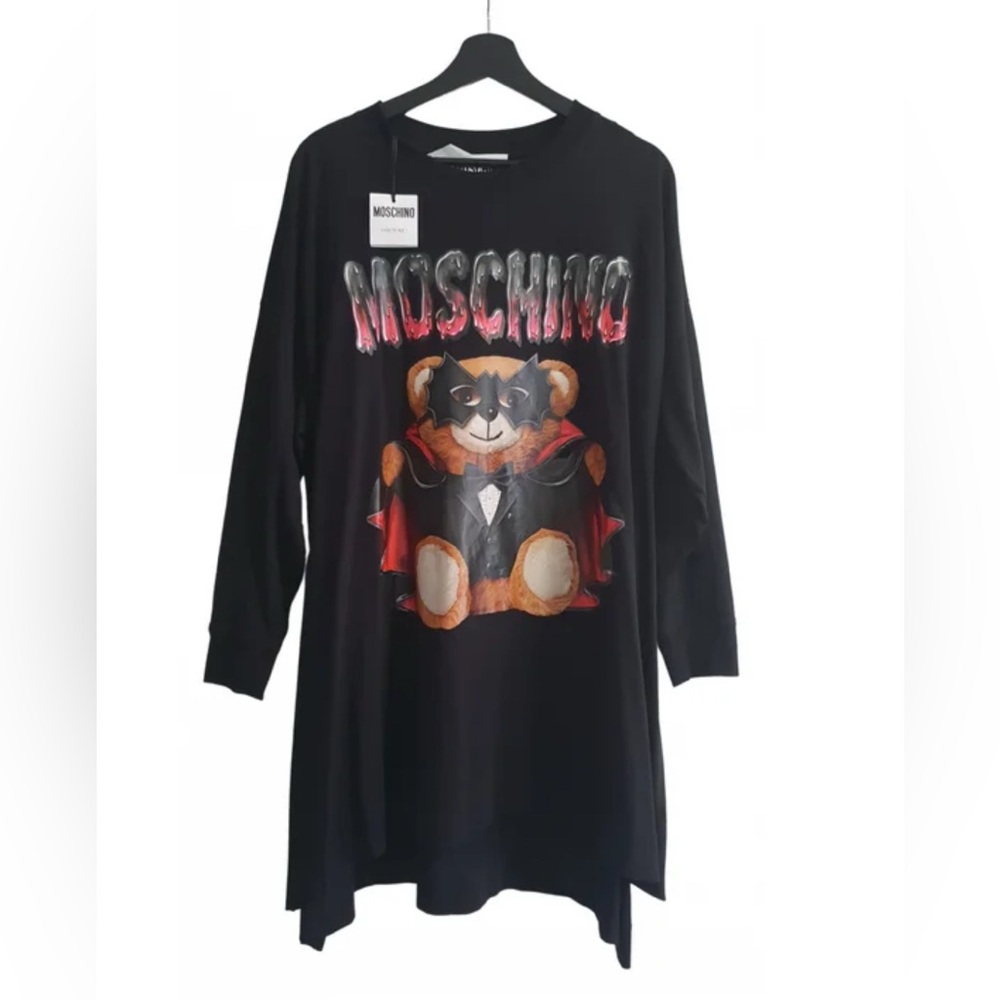 Moschino Black and Gray Graphic Batman Dress